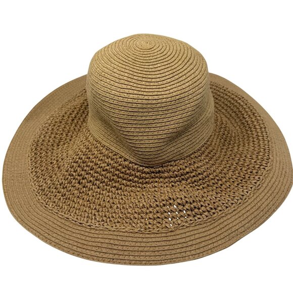 J. Crew Hat O/S Natural Paper Tan Wide Brim Sun Beach Pool Resort Packable Flop - Picture 10 of 10